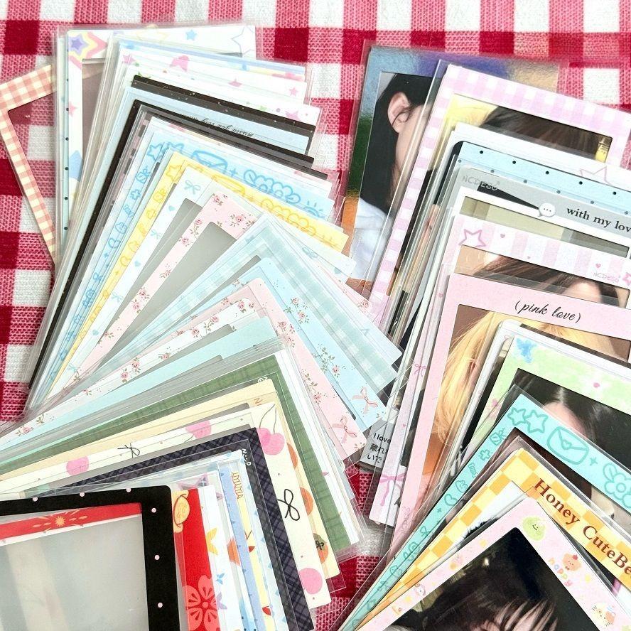10/30/50pcs 3inch Photo Frame Paper Stickers with Protective Sleeves for Scrapbooking Kpop Idol Photocard Decor Stationery