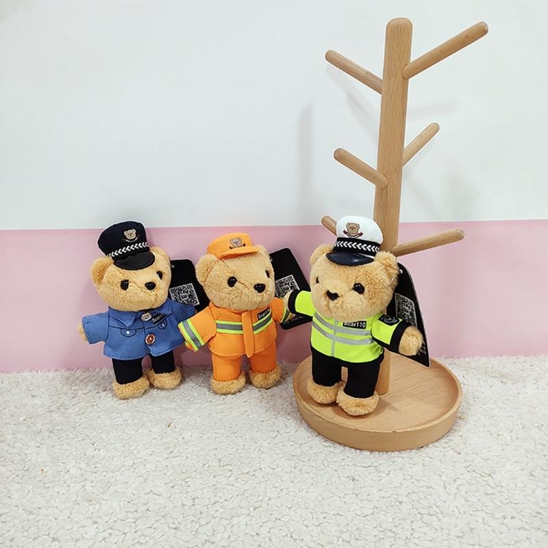 Cute Polices Bear Keychain Charm Unique Polices Bear Key Chain Soft Plush Keyrings Bag Decoration for Everyday Use