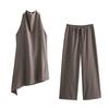 Fashion Pant Suits Backless Sexy Halter Camis Top + Elastic Waist Straight Wide Leg Trousers 2 Pieces Set Women Outfits