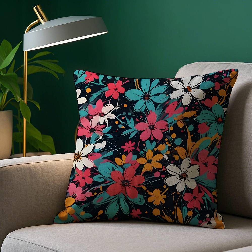 Colorful Flowers Pillow Case Plush Fabric Soft Pillowcase Double Sided Print Sofa Cushion Cover Throw