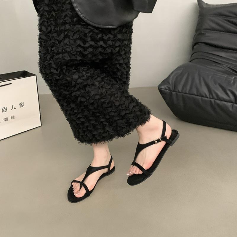 

Suding~ Korean version of summer new versatile toe niche flat sandals women wear beach retro Roman sandals 40