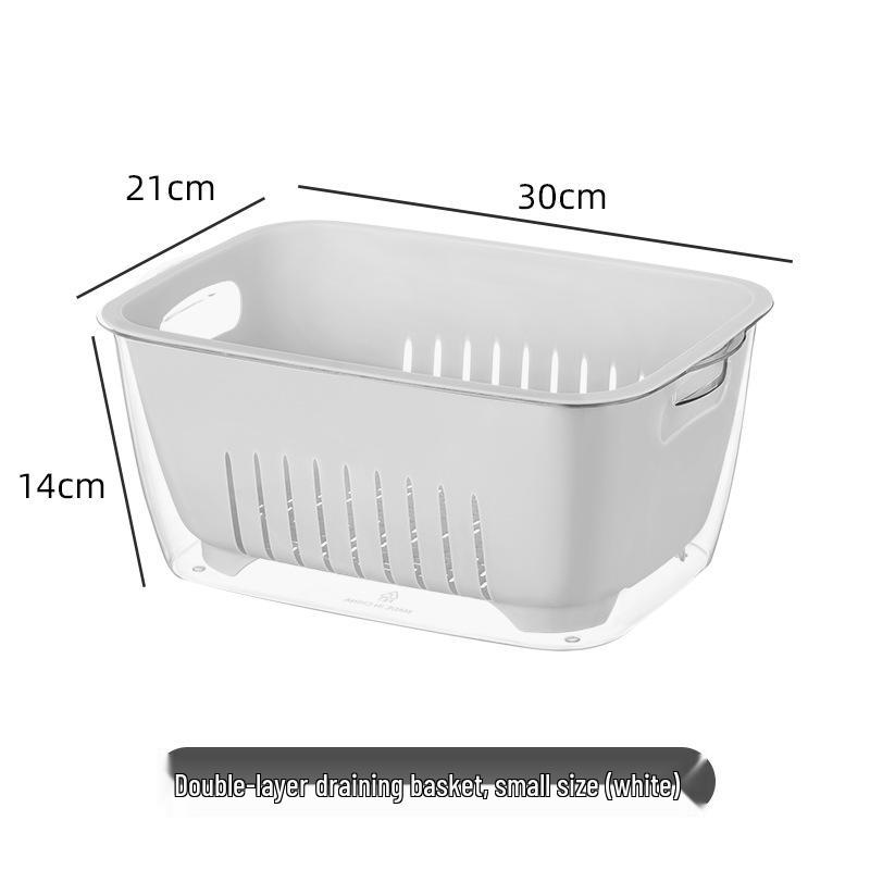 Double-Layer Transparent Large-Capacity Fruit & Vegetable Drainer Basket - Dustproof for Kitchen & Home