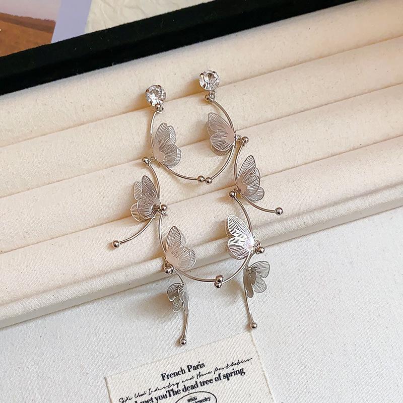 Vintage Silver Needle C-Shaped Diamond Pearl Stud Earrings - Elegant and Versatile Niche High-End Jewelry