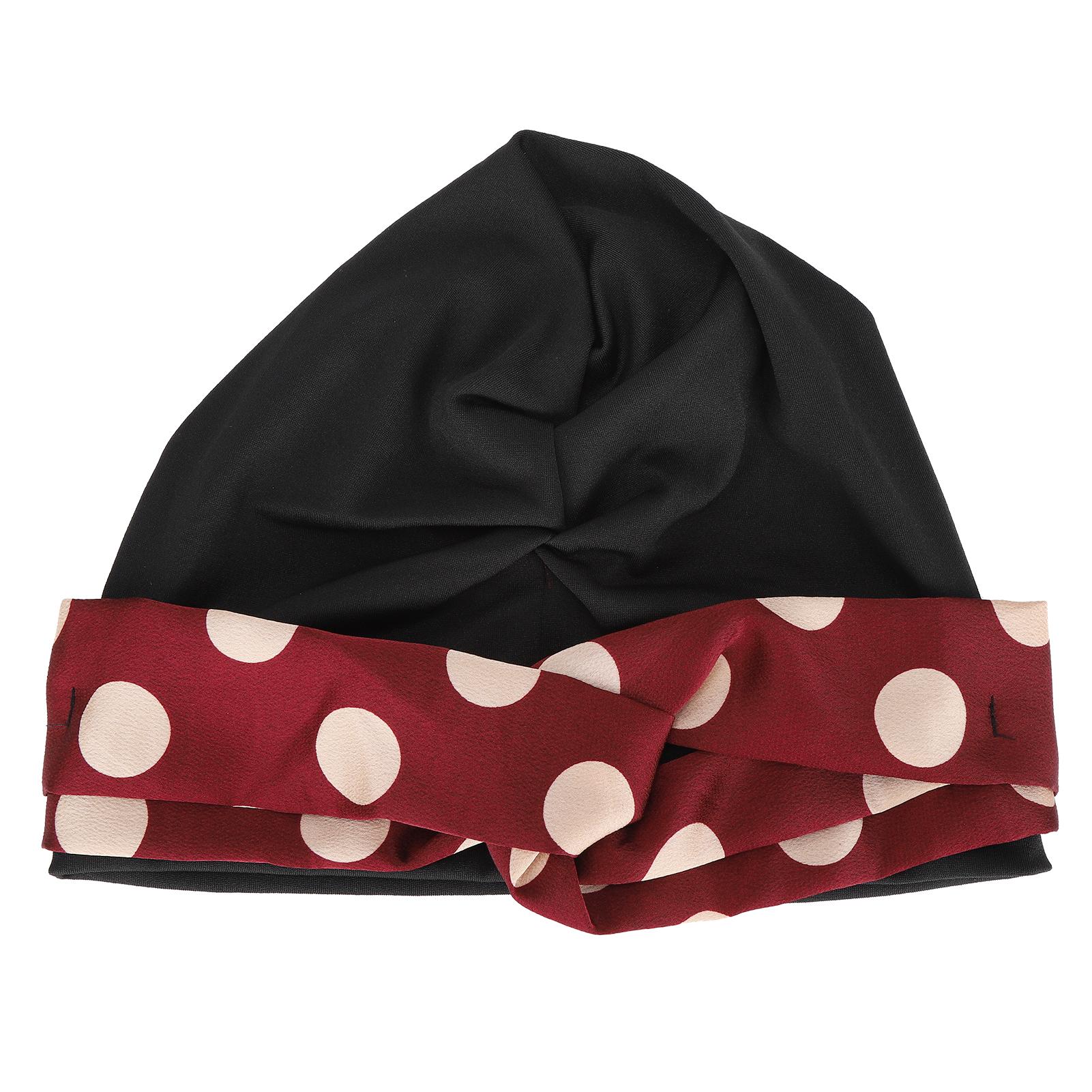 

Turban Head Wraps Lovely Princess Polka Dot Gauze Scarf Fashionable Hat for Women Wine Red