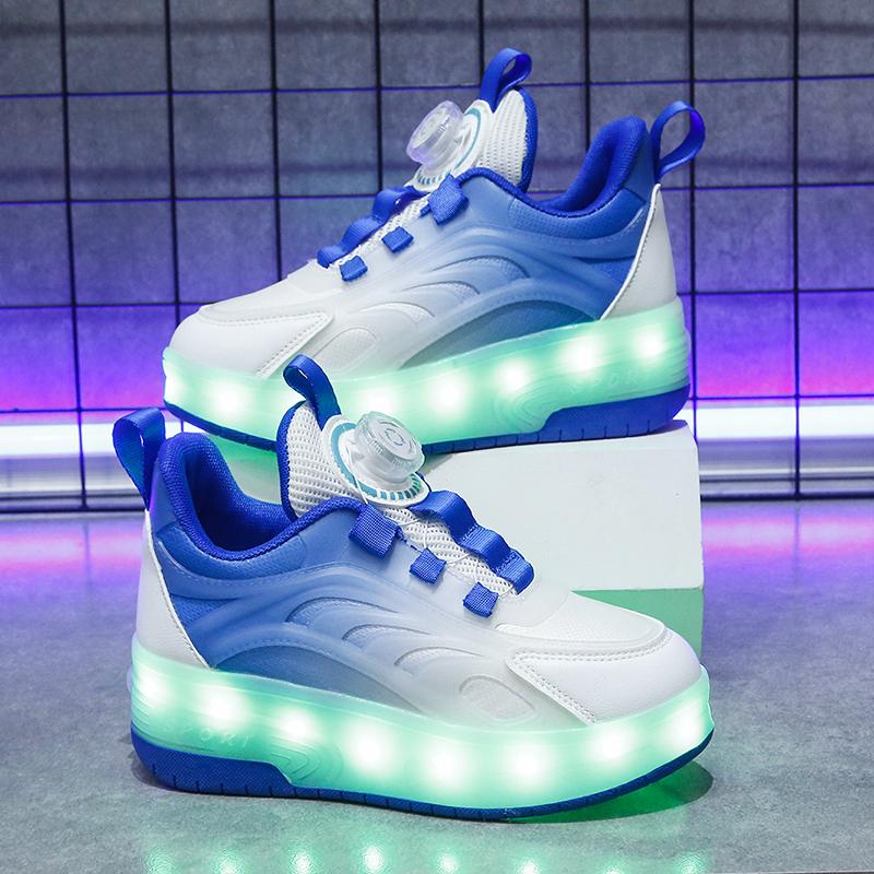 29-38 Children's Plus Size Fashionable Two Wheel Disassembly Into Flat Sports Shoes LED Illuminated Sports Shoes Ice Skates