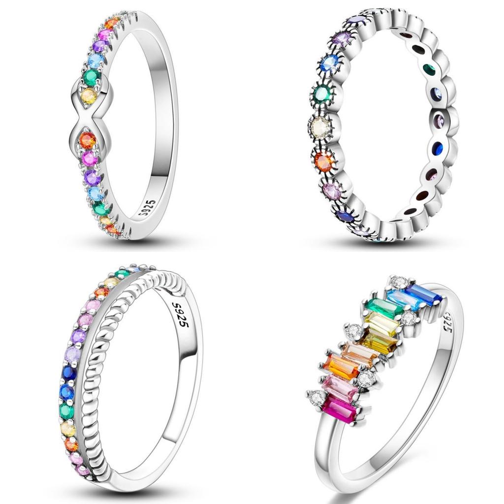 Orstarry S925 Silver Rainbow Colored Infinite Closed Ring For Women Finger Ring Personality Jewelry Party Trendy Gifts