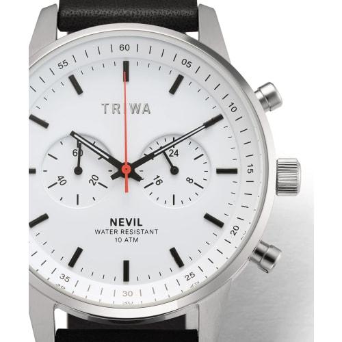 TRIWA Graphic Neville GRAPHIC NEVIL Two-Strap Chronograph Watch for Men and Women (Unisex) with Black Calfskin Canvas Strap, White Dial, Made in Japan