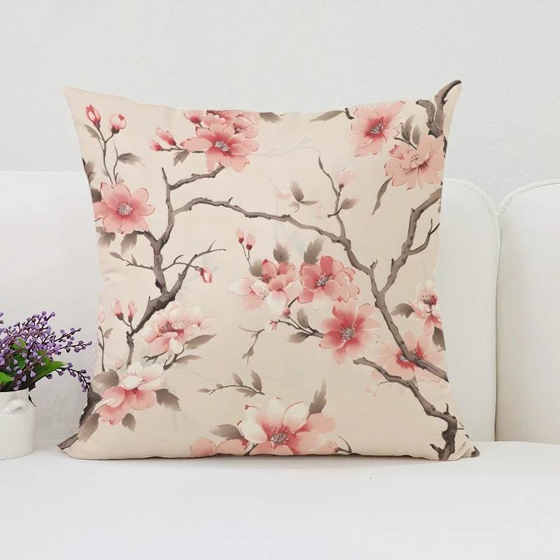 Cushion Cover 50X50 Japanese Cherry Blossom Bed Pillowcases Covers For Bed Pillows Pillow Cases 45X45 Cushions Cover Home Decor
