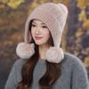 Fleece Kaninchenfell Gestrickte Thermomütze Damen Herbst und Winter Mode Pompon Ohrenschützer Wolle Pullovermütze
