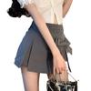 Grauer asymmetrischer Faltenrock Kurzer Rock A-Linienrock für Damen Sommer Petite High-Waist Rockhose Fließend Lässig Allrounder Vielseitiger Rock
