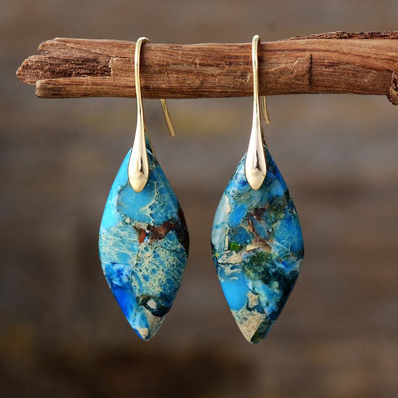 Bohemian Emperor Stone Leaf Pendant Earrings Popular Jewelry