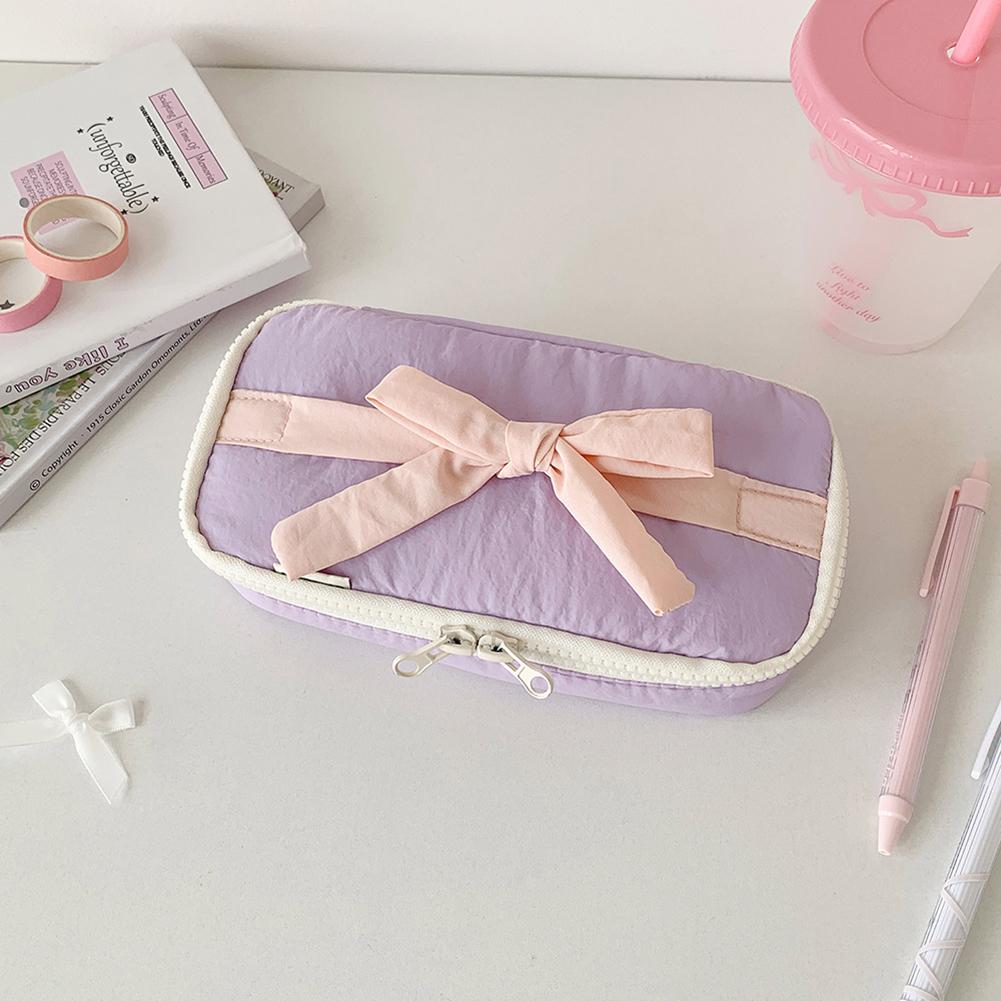 Sweet Bow Cosmetics Bag Pencil Case For Student Cute Korean Pencil Pouch Large Capacity Stationery Storage Bag Travel Supplies