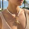 Bohemia Irregular Imitation Pearl Chain Necklace for Women Summer Beach OT Buckle Starfish Shell Turtle Choker Beach Jewelry