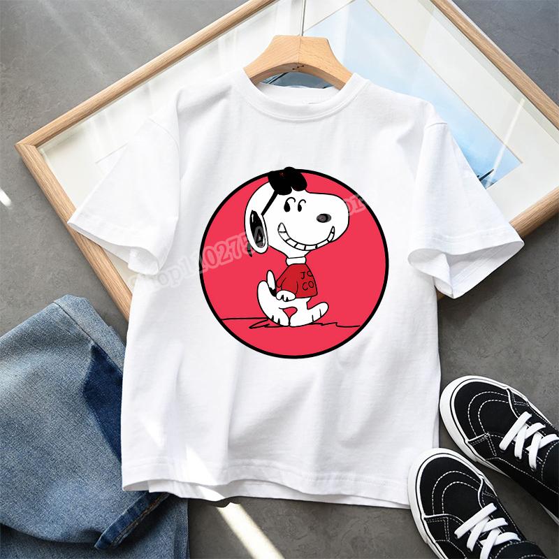 Snoopys Child Short Sleeve Tshirt Boys Girls Summer Casual Round Neck Tops Anime Character Print Pullover Kids Birthday Gifts