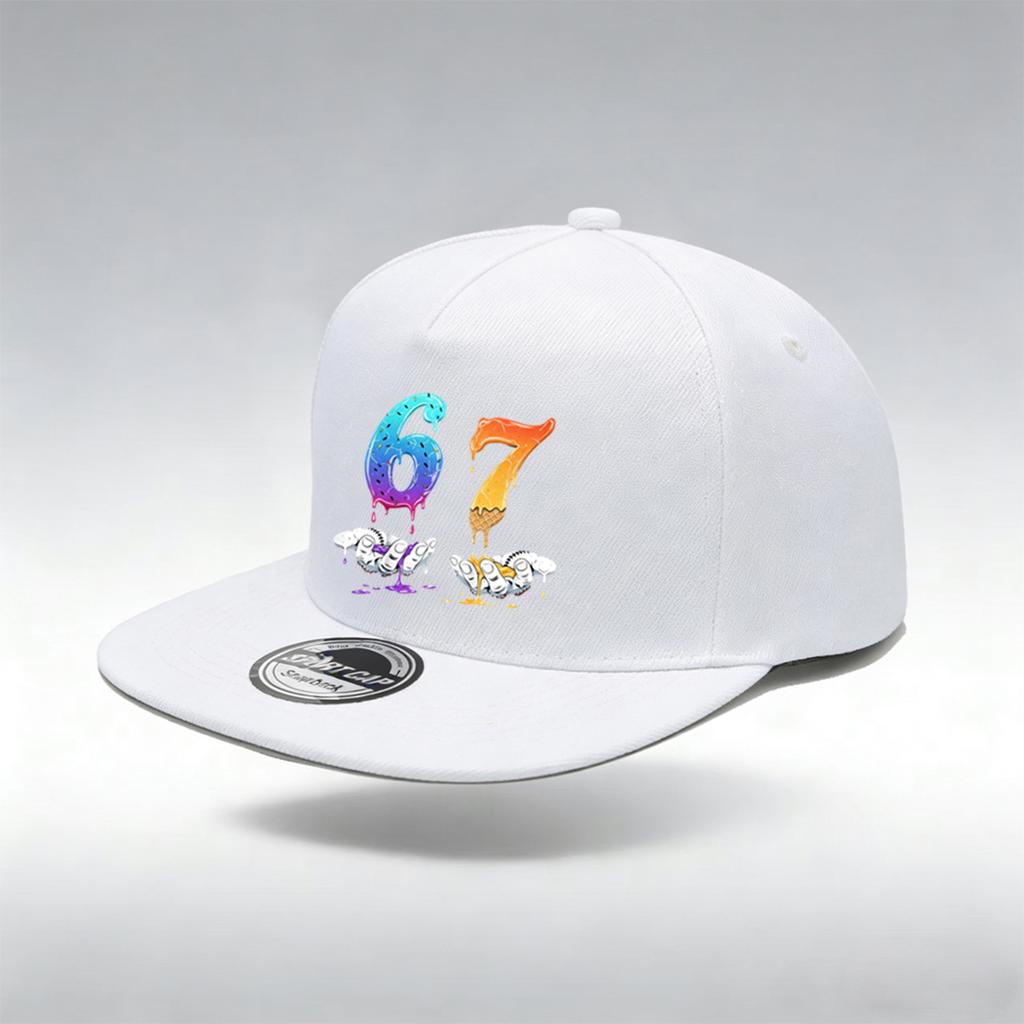 1/2PC Flat Brim Snapback Hat, Breathable, Melting Ice Cream 67 Print, Dopamine Streetwear for Men Women