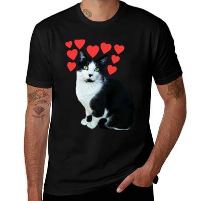 Black and White Cat TShirt Basic Crew Neck Short Sleeve Top