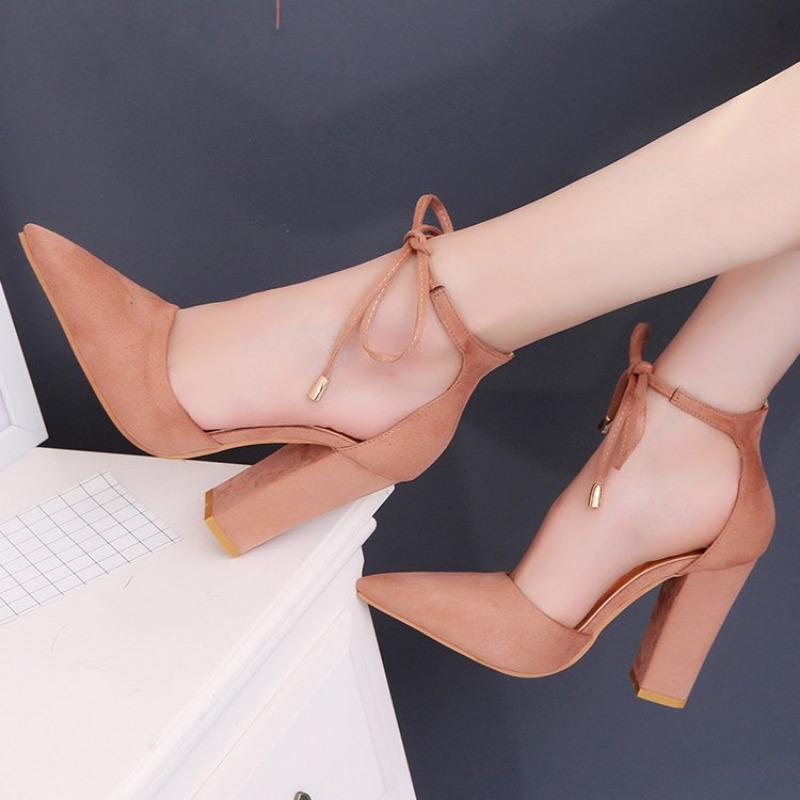 

Coarse heel bag head sandals women s summer thin pointed high heels straps large size fashion women s shoes 43