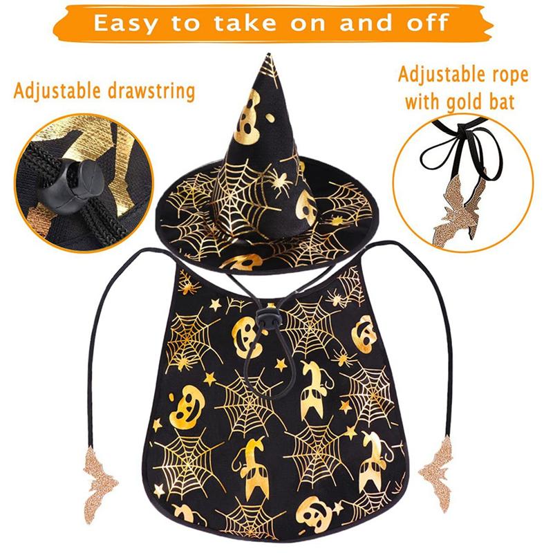 M-Modern-Halloween Cat Costume Pet  Cape And Hat Cool Outfit Pet  Cape Hat Cats Cosplay Clothes Apparel Halloween