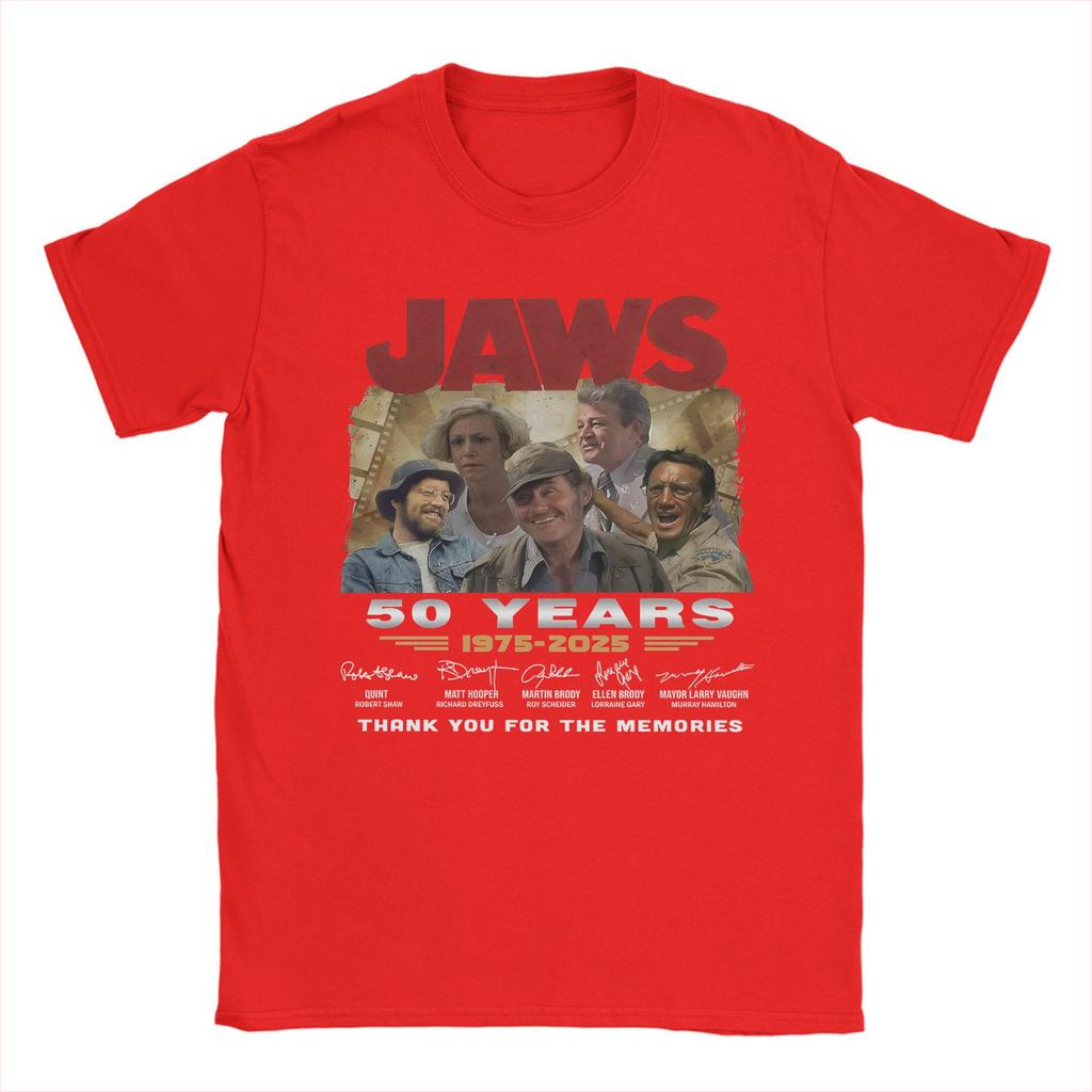 Men Women 50th Anniversary Jaws 1975 Retro Movie T Shirt 100% Cotton Printed T-Shirt  Top Clothing