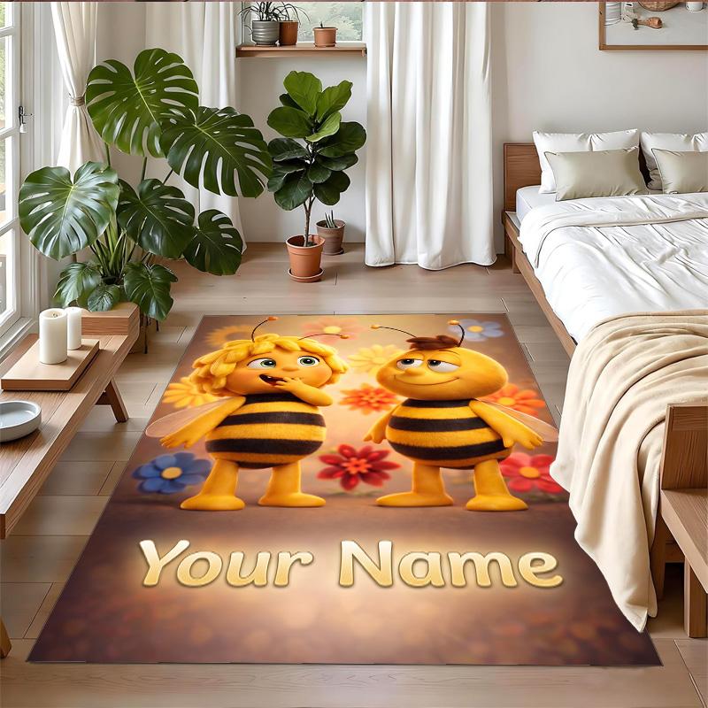 Crystal Velvet Rug Custom Name Text, Soft Non Slip Floor Mat Home DecorDie Biene Maja
