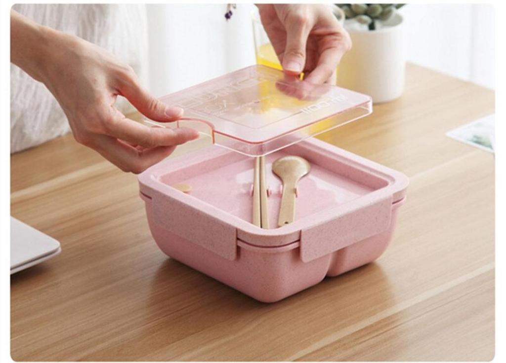 1100ml wheat straw lunch box bento diaper box ball spoon bento box microwave oven valve table food container lunch box | breakfast boxes (pink)