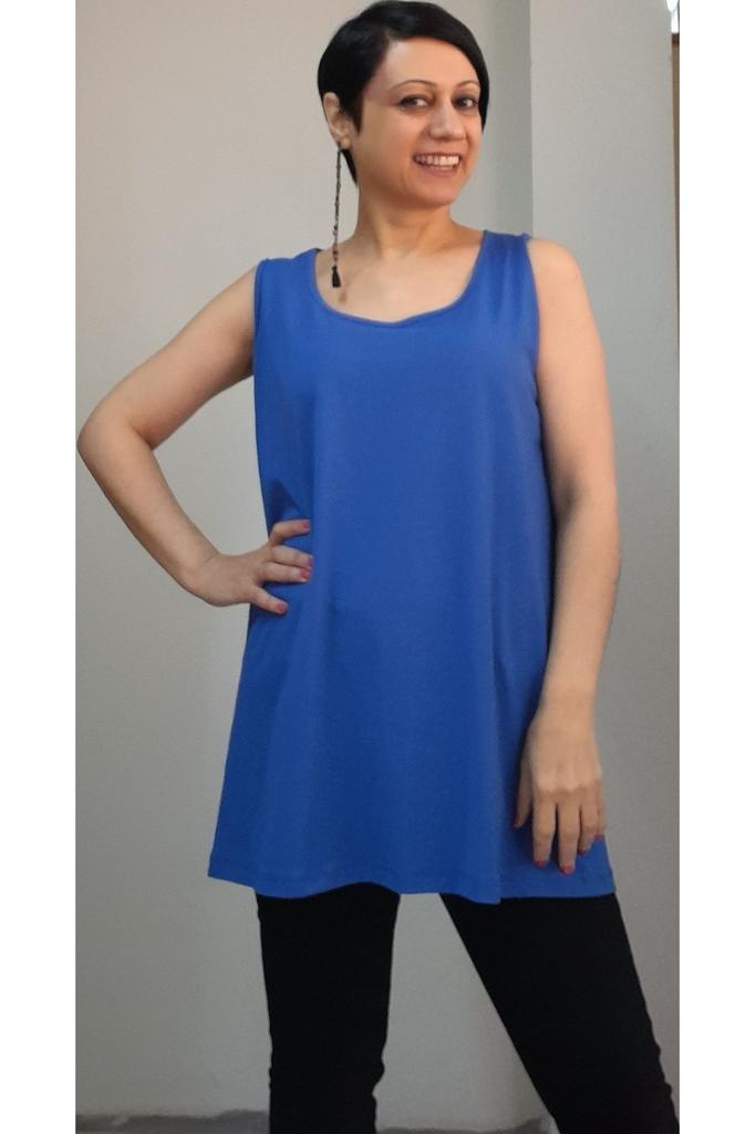 Women's Style Big Size T-Shirt Civit Blue Thick Strap Combed Cotton T-Shirt