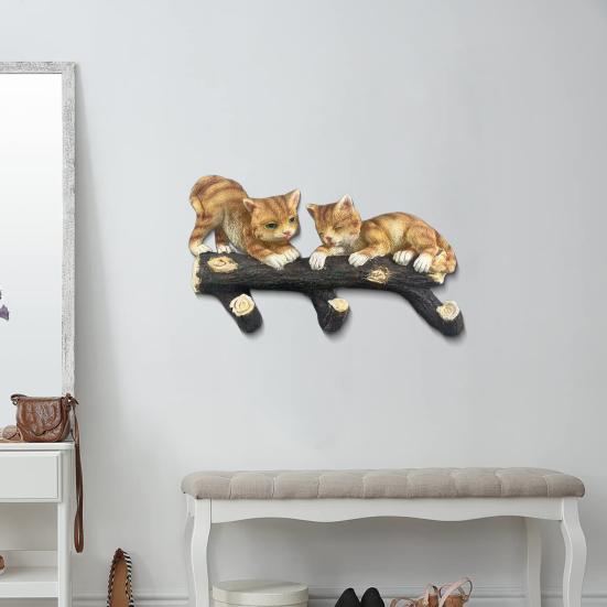 Tree Branch Cat Wall Sculpture Multi-purpose Wall Mount Simulation Cat Hanger Hook Home Living Room Bedroom Kitten Wall Art Decoration