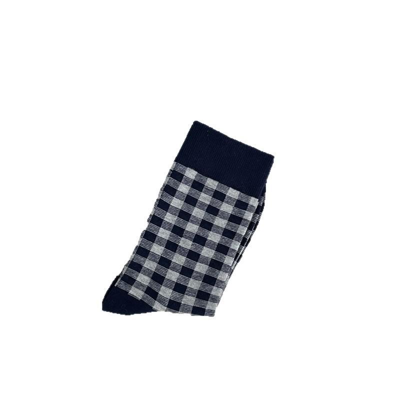 Korean Style Blue & White Plaid Mid-Calf Socks for Women - Academy Style, Perfect for Spring & Autumn, Ideal with Small Leather Shoes