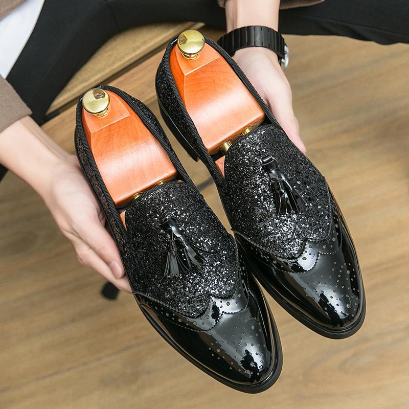 Plus Size Sequin Leather Slip-On Loafers - Trendy Retro Low-Top Shoes for All Seasons 45 чёрный