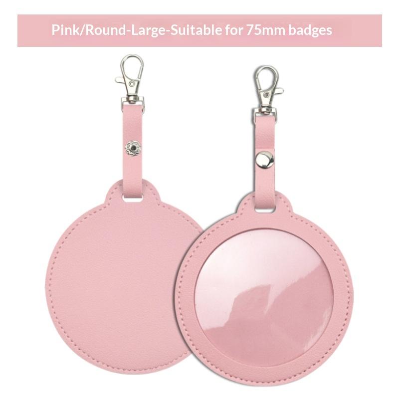 PU Leather Card Holder Cat Ear Design Cute Round Badge Reel For Work Office Travel Luggage Keychain Pendant