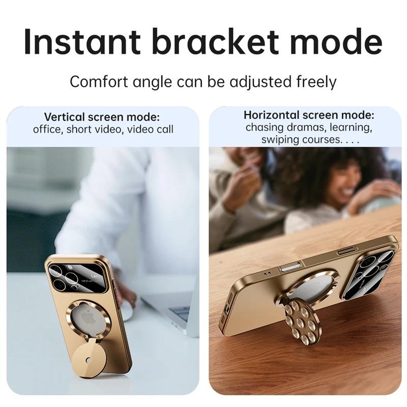 Luxury Suction Cup Holder Phone Case For iPhone 16 15 14 13 12 11 Pro Max Plus Magsafe Magnetic Matte Fold Stand Lens Film Cover