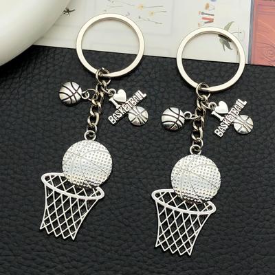 Antyczny Srebrny Breloczek do Kluczy z Siatką do Koszykówki: Unisex breloczek z zawieszką pamiątkową dla fana NBA