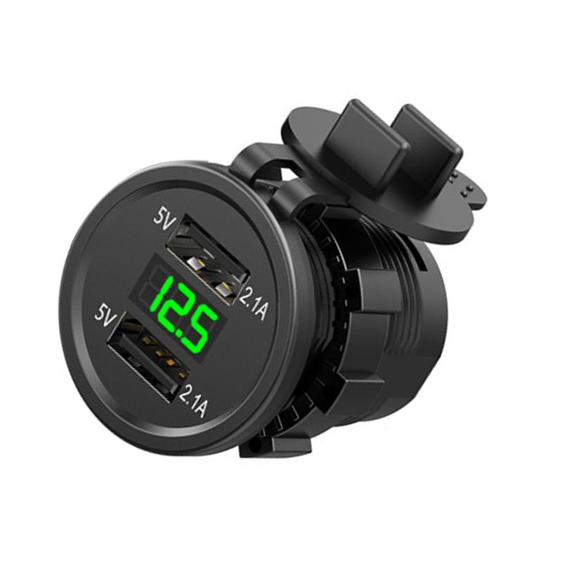 Motorcycle Dual USB Charger 12V Electric Digital Voltmeter Fast Charging Parts for Phone Tablet GPS Green