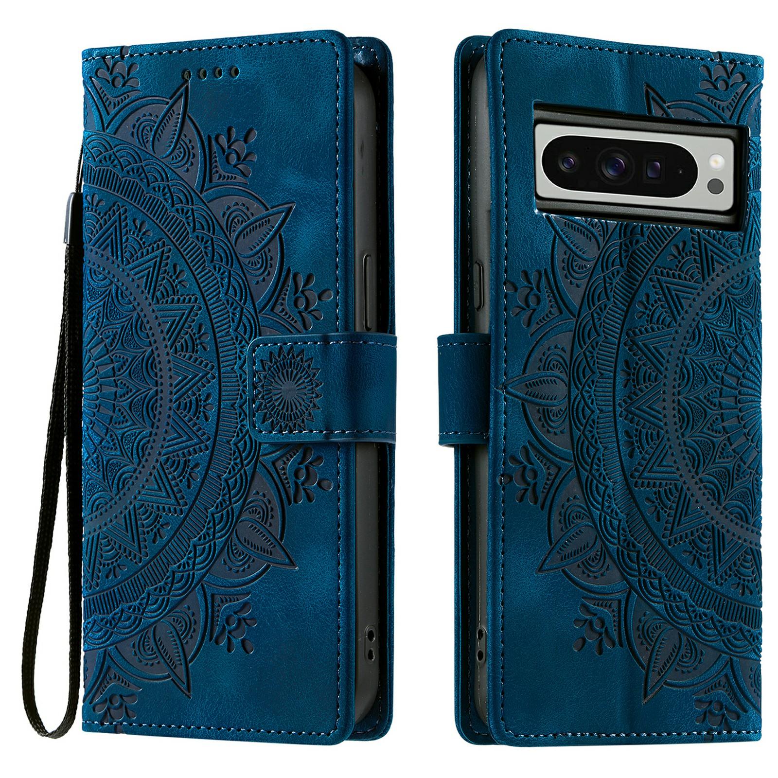 

Стиль 018 Чехол для Google Pixel 9 Pro XL с тисненым тотемом, кожаный чехол-кошелек с тактильным покрытием Blue