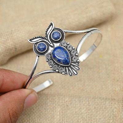 Lapislazuli-Edelstein, massives 925er-Silber, handgefertigtes Armband, Schmuck, verstellbares Geschenk