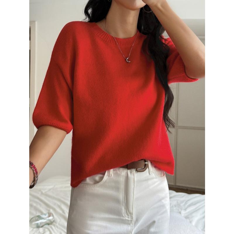 

Простая и универсальная футболка с короткими рукавами в стиле Y2K Hot Girl, однотонная, модная, для женщин, свободная и удобная футболка S красный