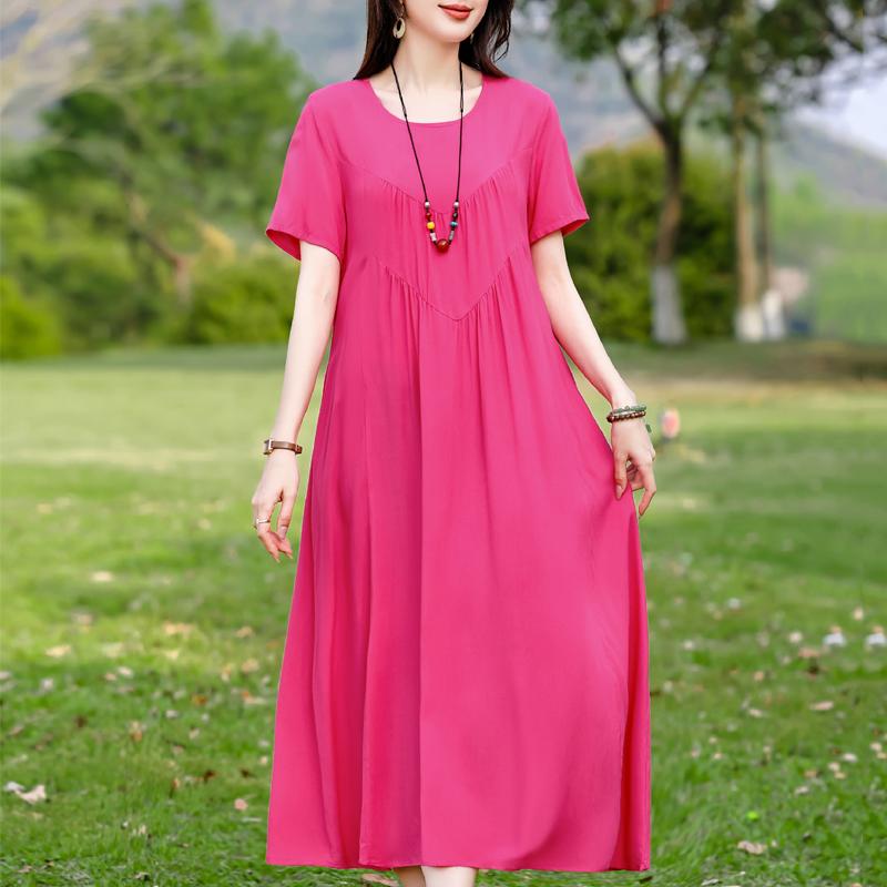 Plus Size Elegant Women's Summer Dress Vintage Clothes Short Sleeve Loose Long Dresses