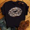 New Unisex Pink Lips Leopard Graphic T Shirt Casual Fahion Oneck Sexy Black Tees Kiss Lip Funny Girls Tshirtdrop Shipping