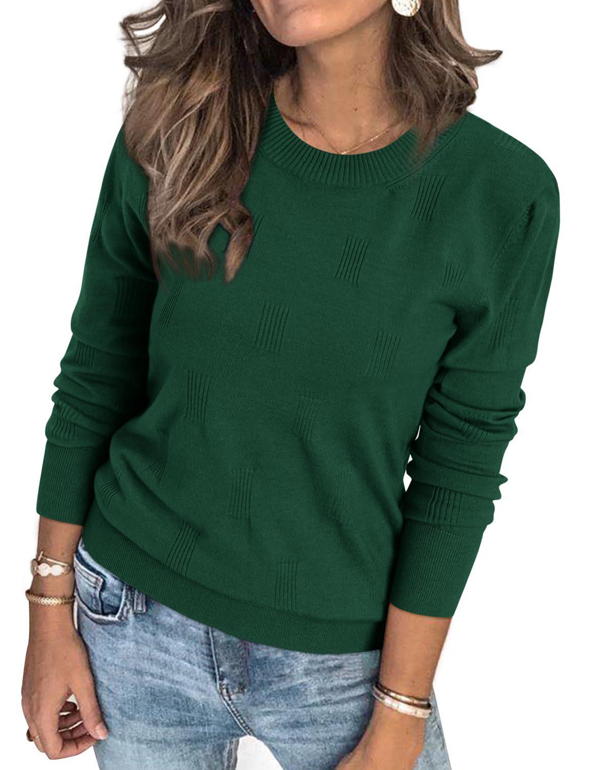 

Autumn Round Neck Ribbed Long Sleeve Soft Knit Sweater Casual Pullover Women s Luxurious Relaxed-fit Slimming and Versatile Top L темно-зелений колір