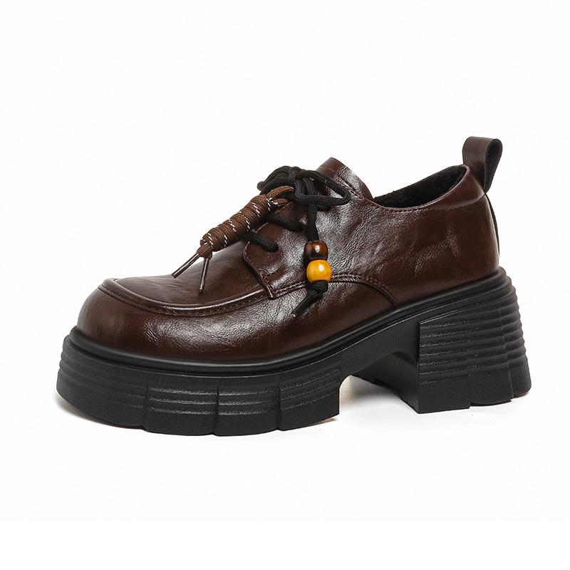 Women's leather shoes 2026 new autumn and winter thick heeled black small leather shoes versatile thick soled loafers for women