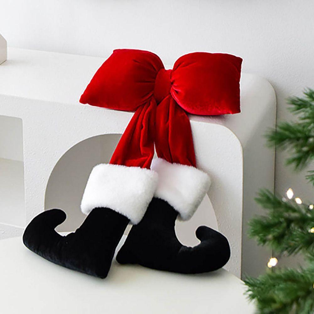 New Wine Red Wine Red Bowknot Velvet 3D Xmas Tree Ornament With Feet Hanging Christmas Supplies Merry Christmas