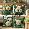 Green Floral Peony Pattern Throw Pillow Cover With Short Plush Print For Living Room Sofa Decoration Cushion Cover Pillow Covers