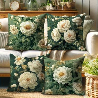 Green Floral Peony Pattern Throw Pillow Cover With Short Plush Print For Living Room Sofa Decoration Cushion Cover Pillow Covers