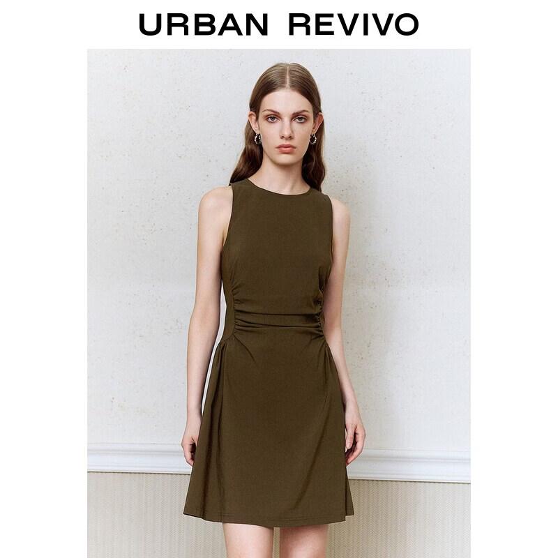 UR2026 Women s French Style Pleated Sleeveless Dress S