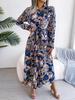 Turndown Collar Print Flower Button Dress High Waist Elegant  Shirt Dress for Women Long Sleeve Loose Dresses Causal Dress