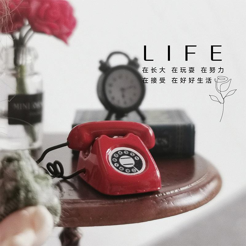 Miniature Landline Telephone for Accessories, Phone Toy for Doll Furniture and Playset Decor