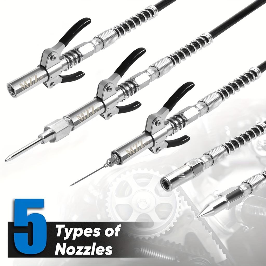 Grease Gun, 7000 PSI Heavy Duty Professional Pistol Grip Grease Gun Kit with Double Grease Injector Needle and Flex Hose