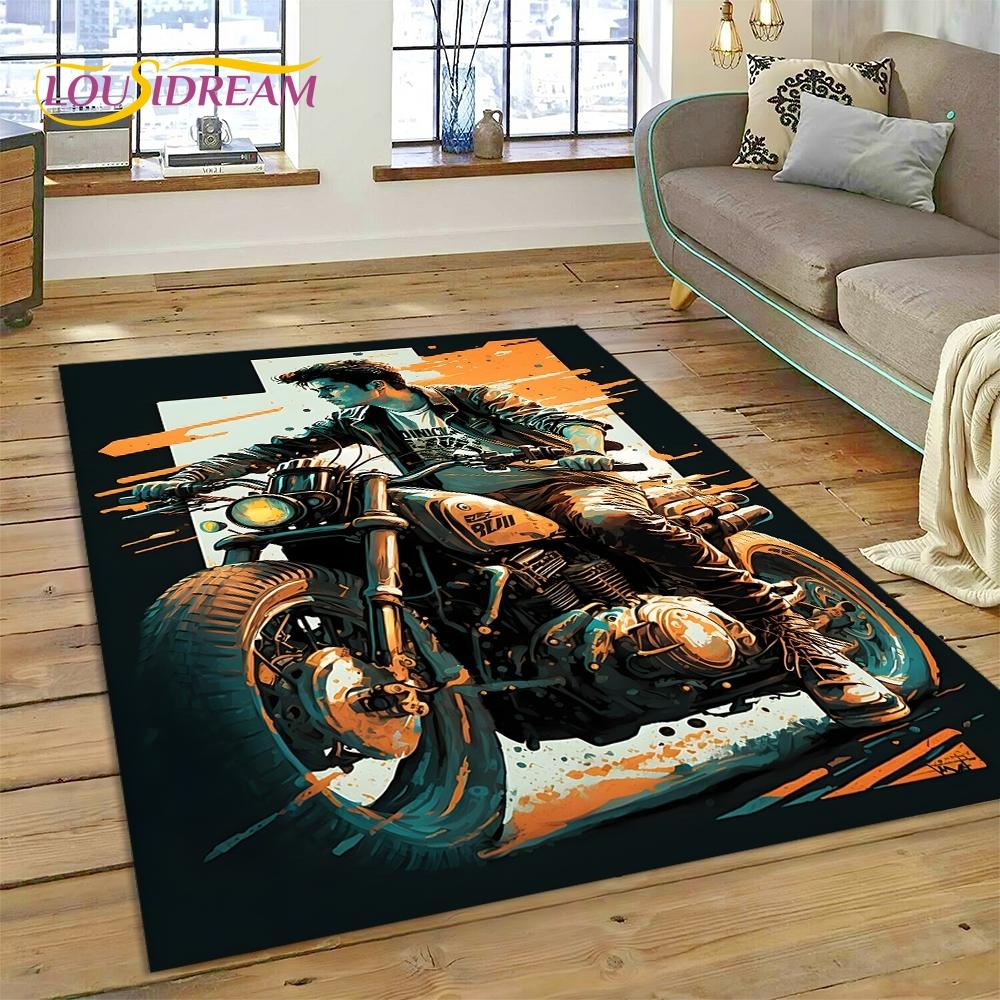 Motocross Modern retro Motorcycle Rug Carpet for Living Room Bedroom Home Decor,Floor Mat Non-slip Decoration for Sofa Doormat