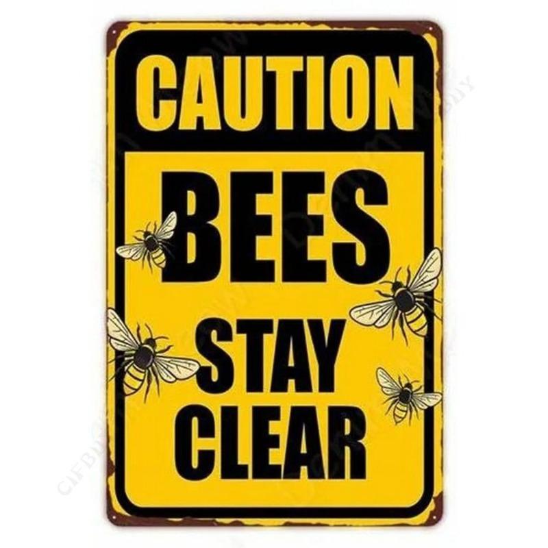 Bee Metal Wall Sign for Home Cafe Bar, Creative Tin Decor 30x20cm