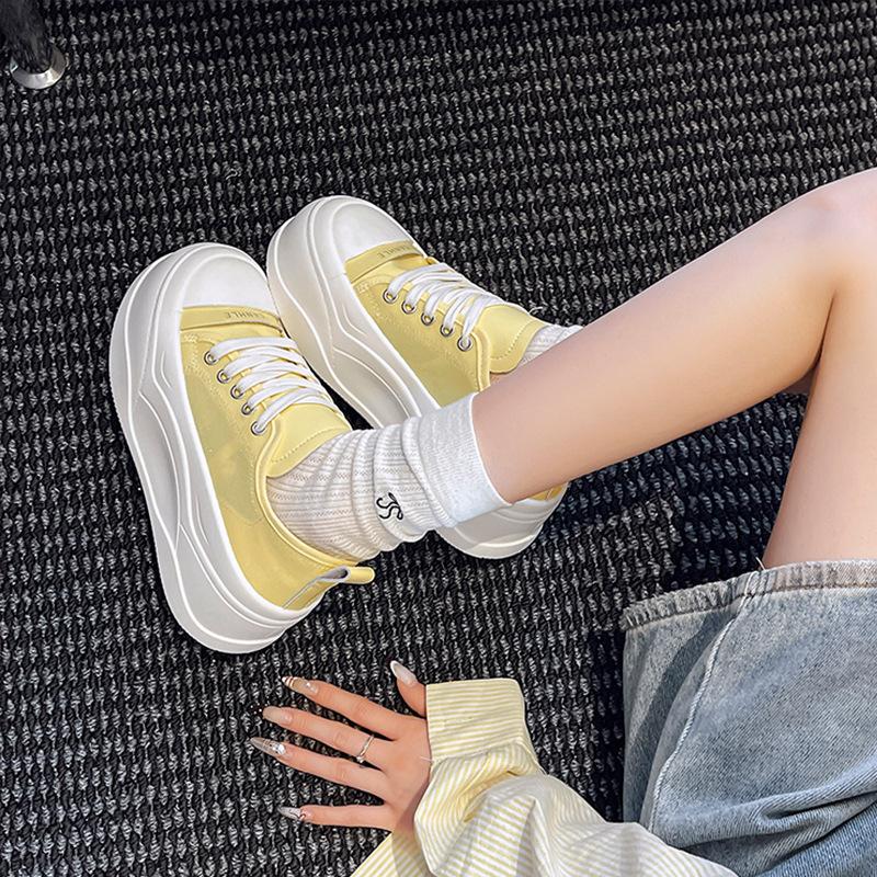 2025 Spring and Autumn New Retro High-end Soft Leather Thick Baseplate Shoes Heightening Versatile White Shoes Fashion Casual Shoes